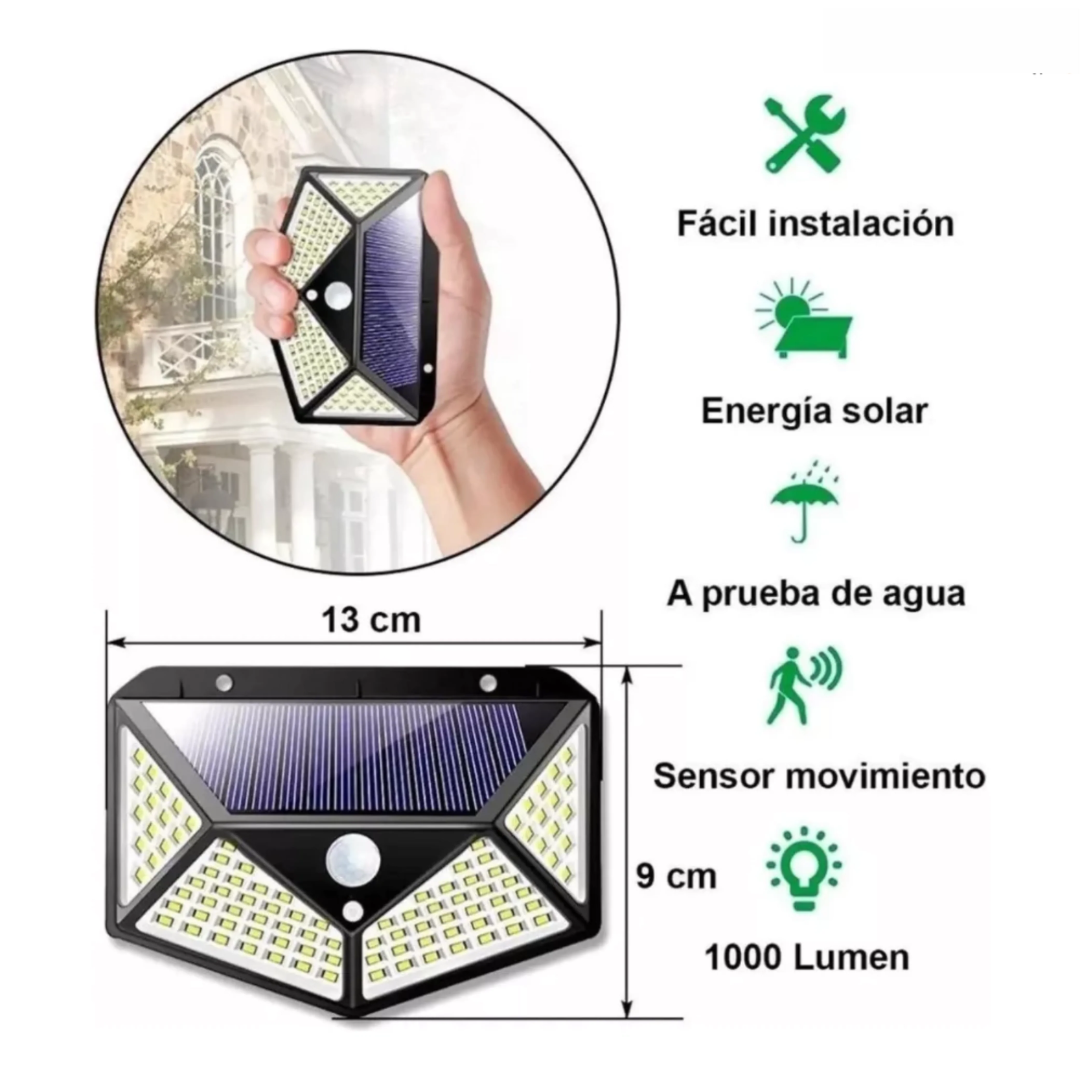 Foco Solar 100 Led Sensor Movimiento