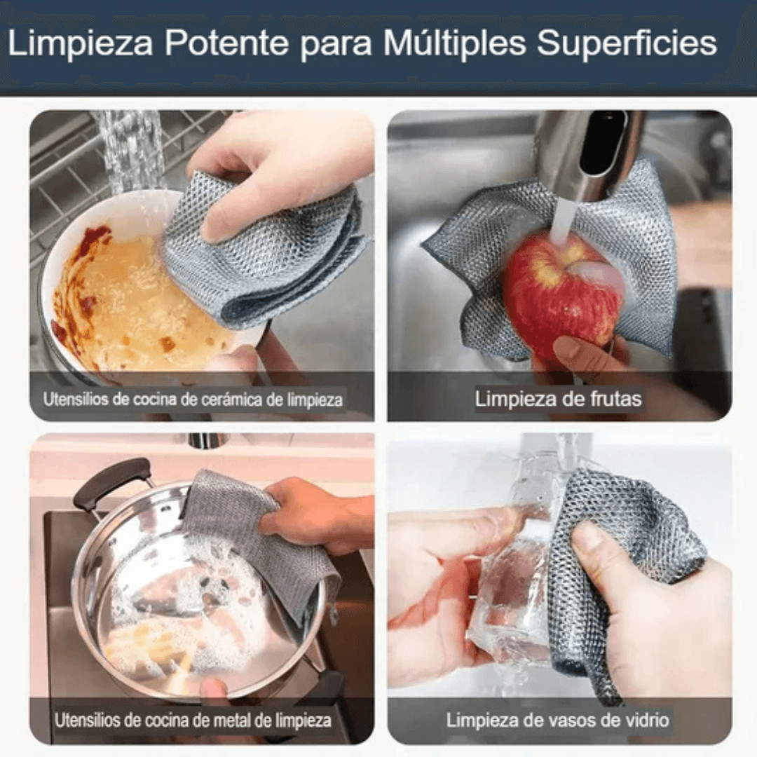 Pack 5 Paño Aluminio Gris + Pasta limpia ollas Multiuso 500g