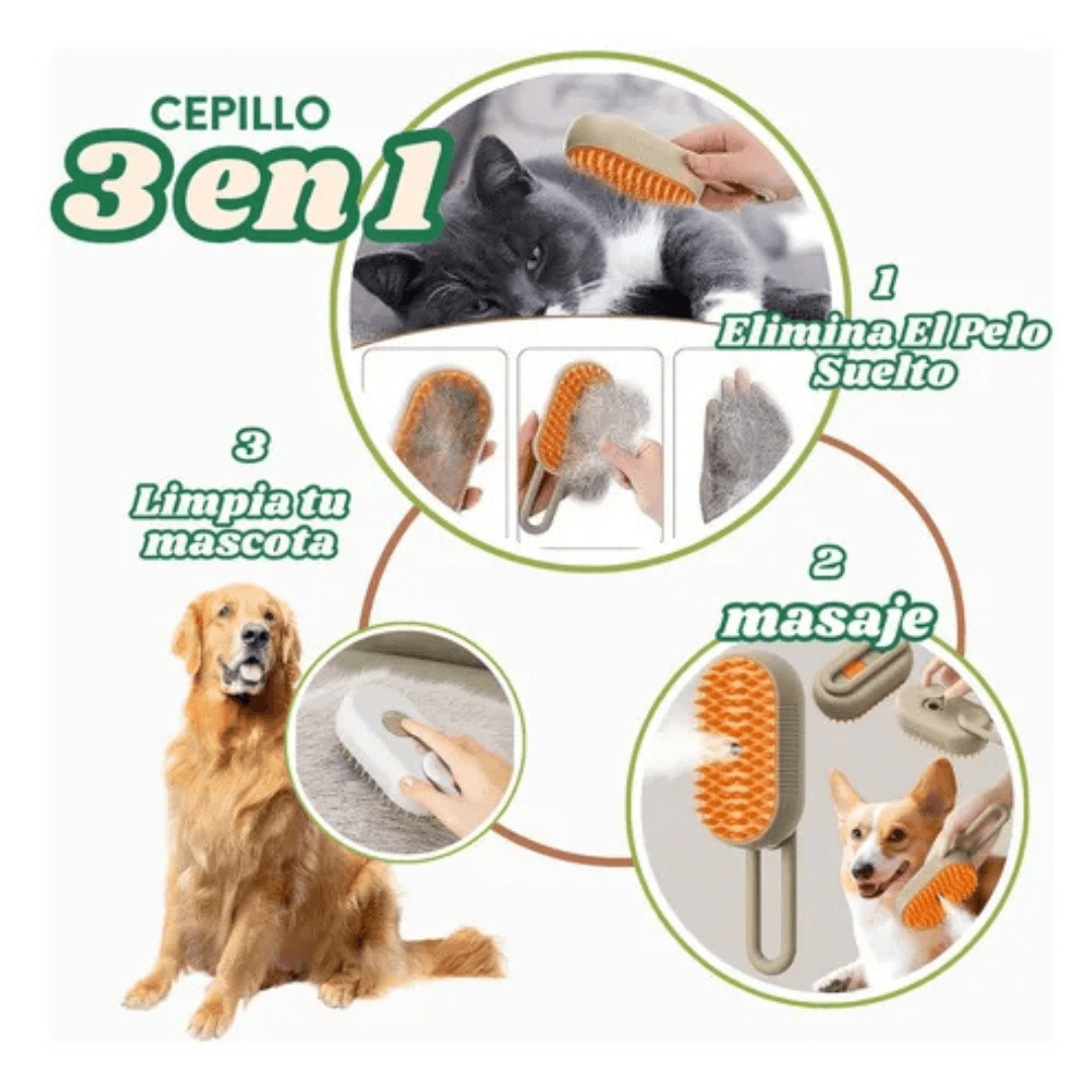 Cepillo de Vapor Mascota Con Mango 3 En 1 Vapor PetCare